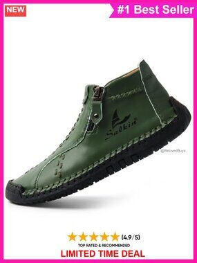 Handmade Faux Leather Ankle Boots Side Zip Casual Outdoor Booties